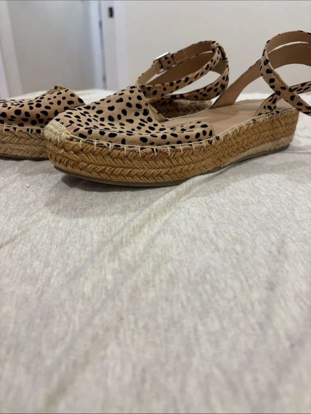 Women’s Tan Leopard Espadrille Ankle-Strap Flats